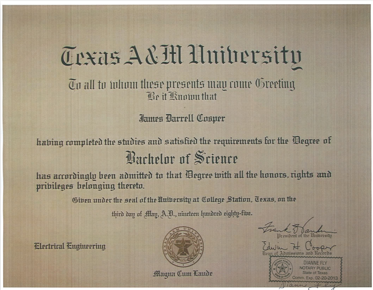 Texas A&M University Diploma