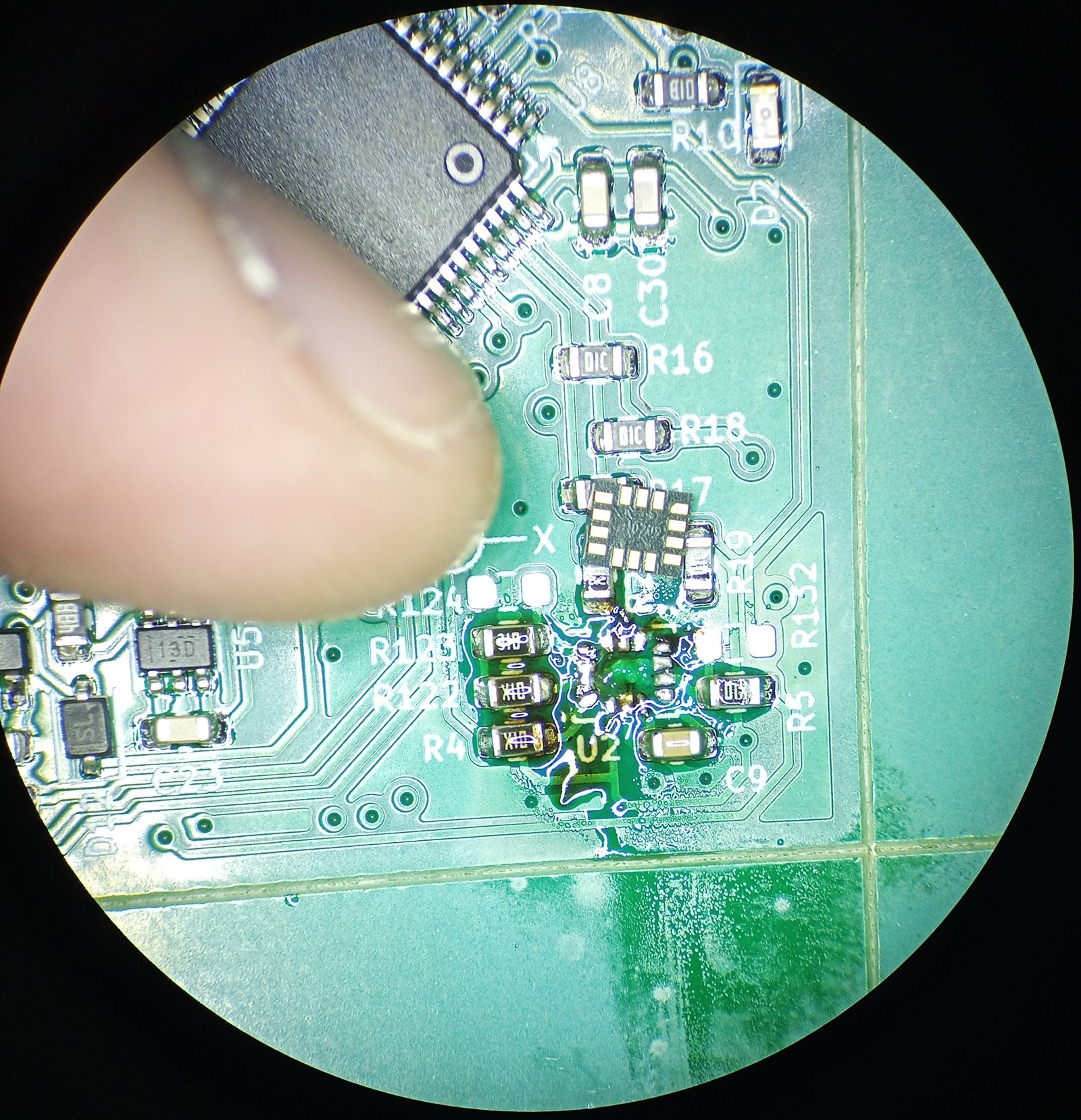 PCB under microscope